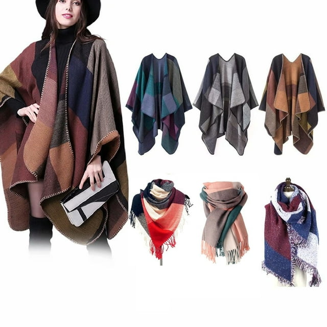 Bodychum 59" Winter Oversized Blanket Scarf Shawls for Women Wool Wraps Open Front Blanket Cardigan Large Poncho Cape- Purple, Christmas Gifts