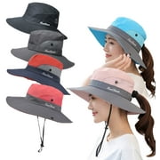 Bodychum Buckle Hat for Women Sun Hat Ponytail Cap Wide Brim UV Protection Packable Summer Beach Hat Adjustable Floppy Hat for Fishing Hiking Gardening