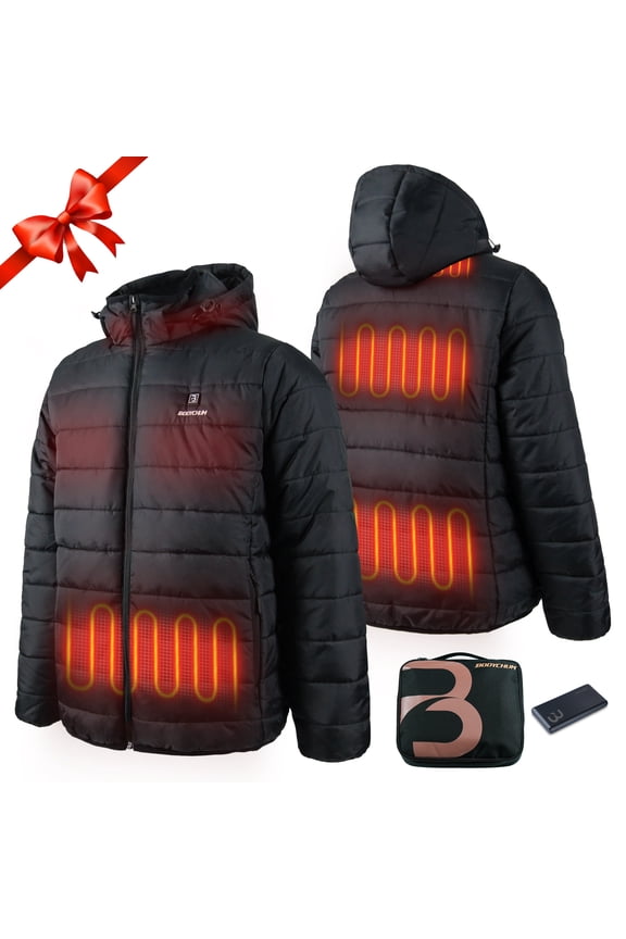 Heated Jacket for Women Men with Battery Pack, 6 Heating Zones Lightweight Unisex Oversize Body Warm Coat, Black, XL