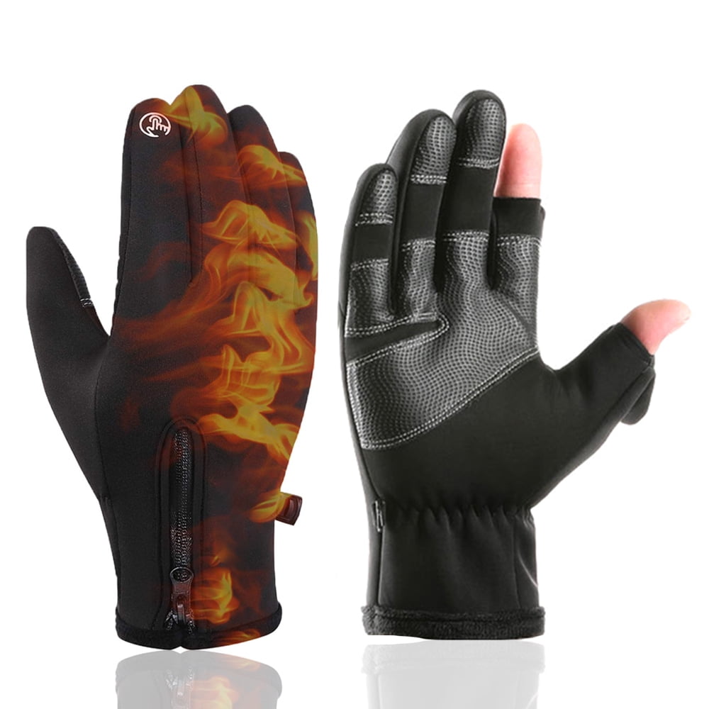 Bodychum Men s Work Gloves Waterproof Fingerless Fishing Gloves Winter Thermal Warm Fleece Mittens for Men Women Driving Texting Running L