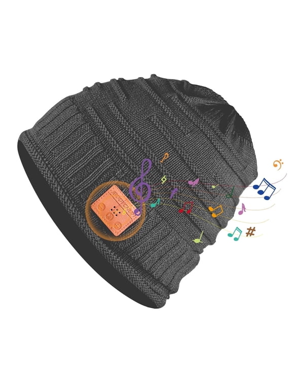 Bluetooth Music Beanie Knit Hat for Men Women Rechargeable Wireless Cap Headset Headphone Speaker for Outdoor Sports- Gray, Christmas Day Gift