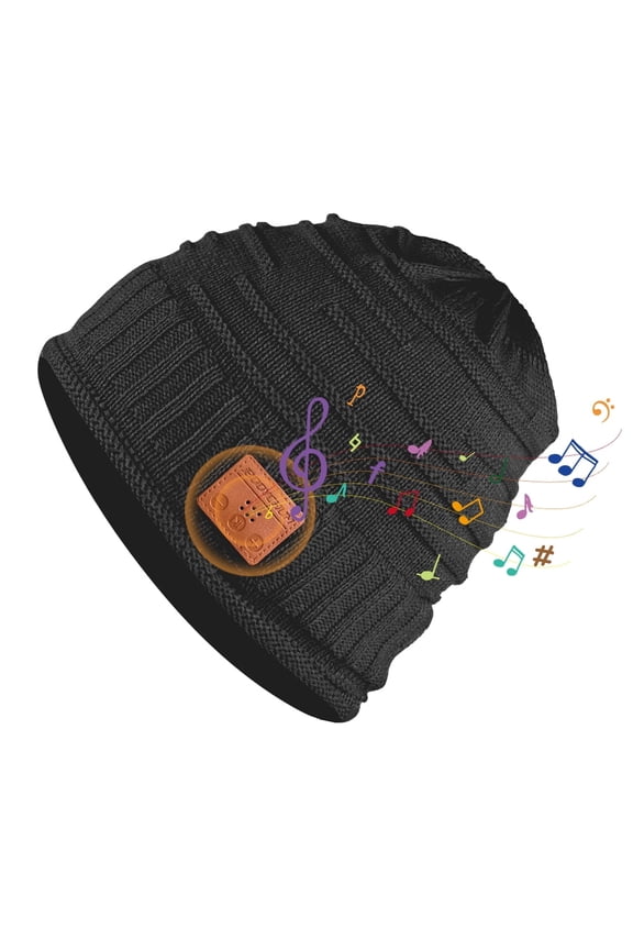 Music Beanie Hat for Men Women, Bluetooth Knitted Beanie Built-in Microphone for Outdoor Sports Unisex- Black, Christmas Day Gift