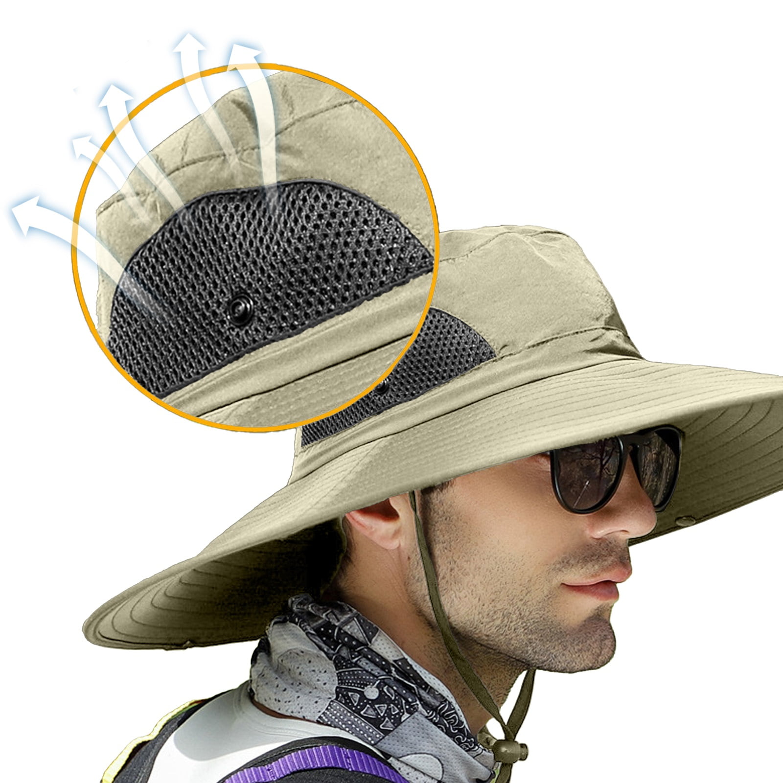 Bodychum Wide Brim Sun Hats for Men Bucket Hat Boonie Hat with Breathable  Mesh & Windproof Rope for Fishing, Hiking, Camping 