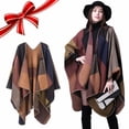 thumbnail image 1 of APTOCO Winter Scarf Shawls for Women, Plaid Sweater Poncho Cape Coat Open Front Blanket Shawls and Wraps, Khaki, 1 of 7