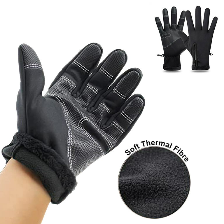Bodychum Winter Warm Gloves Unisex Touch Screen Thermal Black Snow Ski  Gloves Zipper Cycling Running Driving Outdoor Sports Hand Gloves for Men
