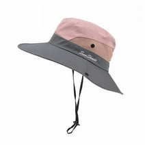 Bodychum Women Sun Hat Outdoor UV Protection Foldable Buckle Hat Mesh Wide Brim Ponytail Cap Beach Fishing Hat Adult, Black