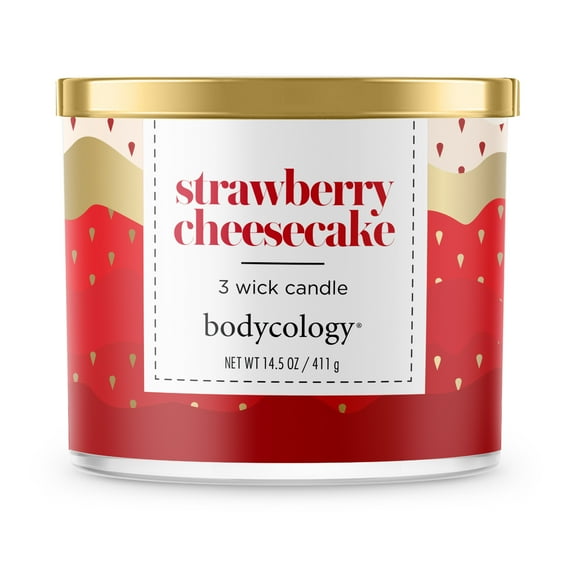 Bodycology 3-Wick Soy Blend Candle, Strawberry Cheesecake, 14 oz