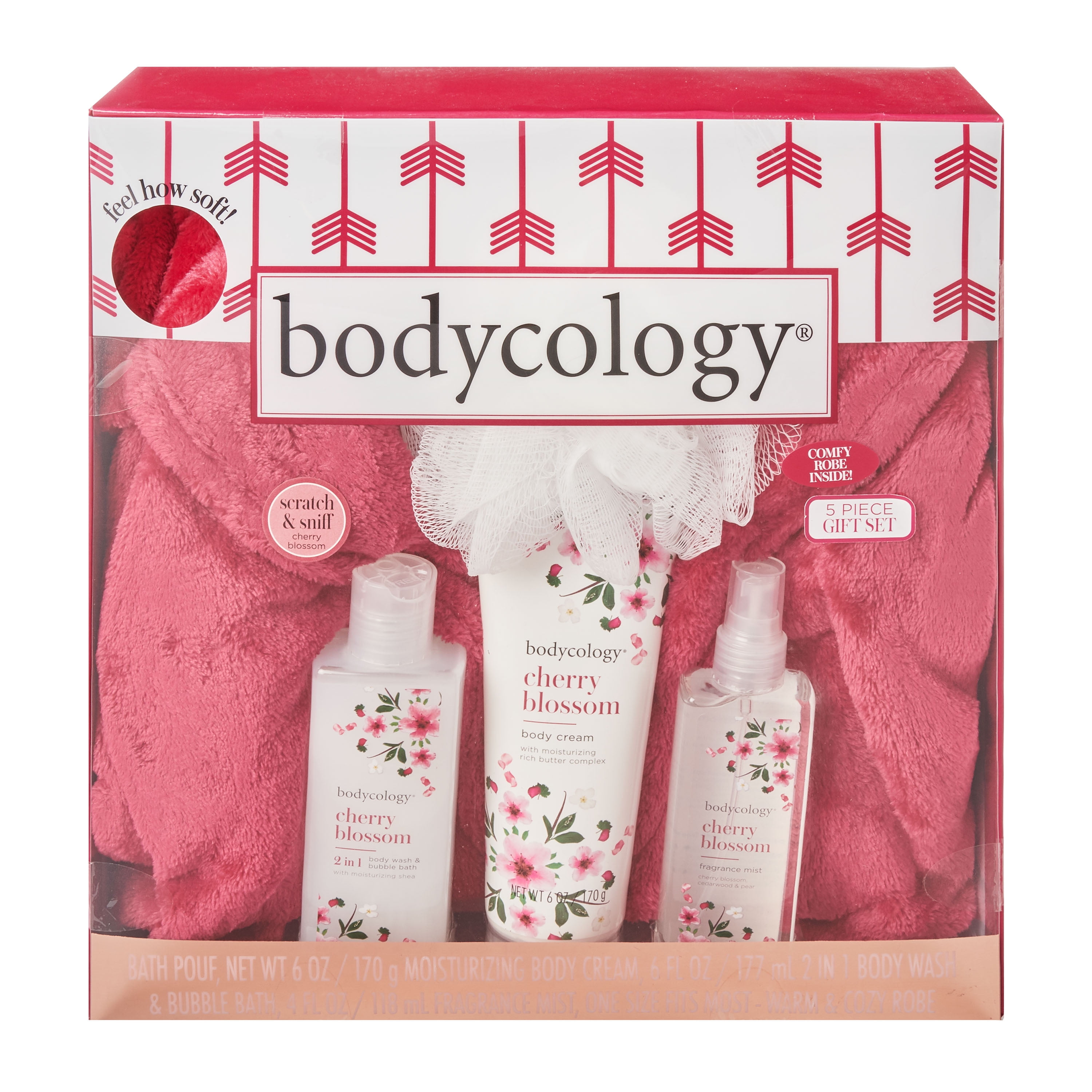 Bodycology 5Piece Cozy Bathrobe and Fragrance Gift Set, Cherry Blossom