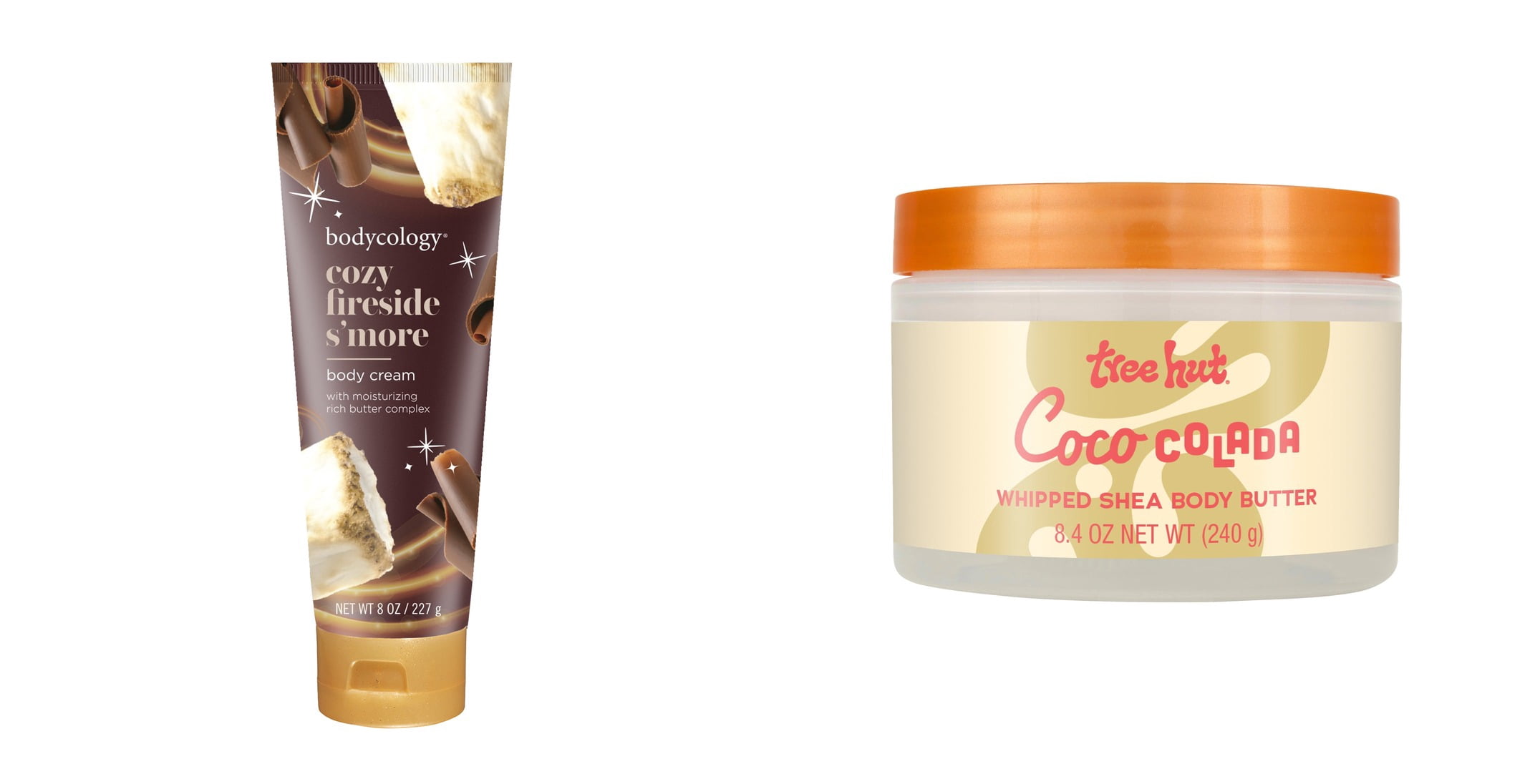 Bodycology Cozy Fireside S'more Shea Butter Body Cream & Tree Hut Coco Colada Whipped Shea Body Butter Bundle