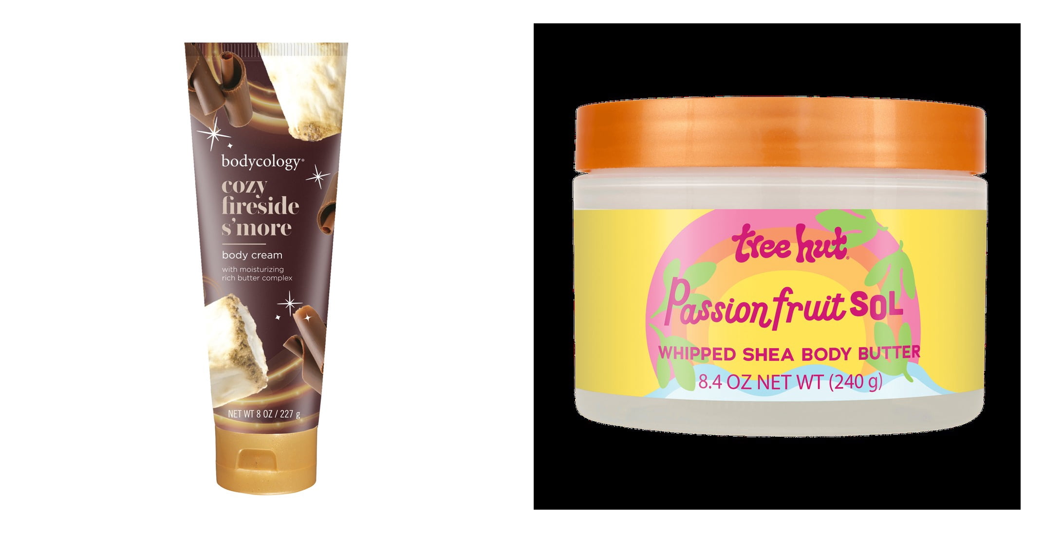 Bodycology Cozy Fireside S'more Shea Butter Body Cream & Tree Hut Passionfruit Sol Whipped Shea Body Butter Bundle