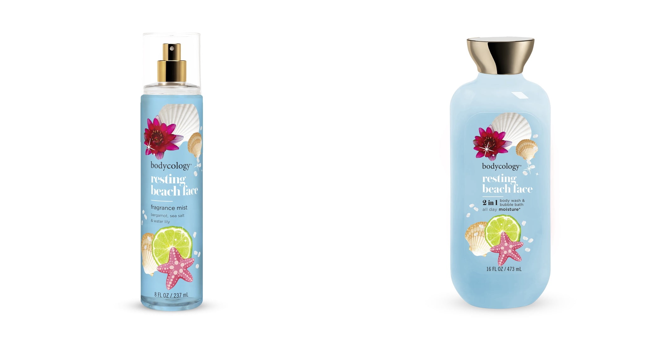 Bodycology Fragrance Body Mist, Resting Beach Face & Bodycology Resting Beach Face 2-in-1 Body Wash & Bubble Bath Bundle