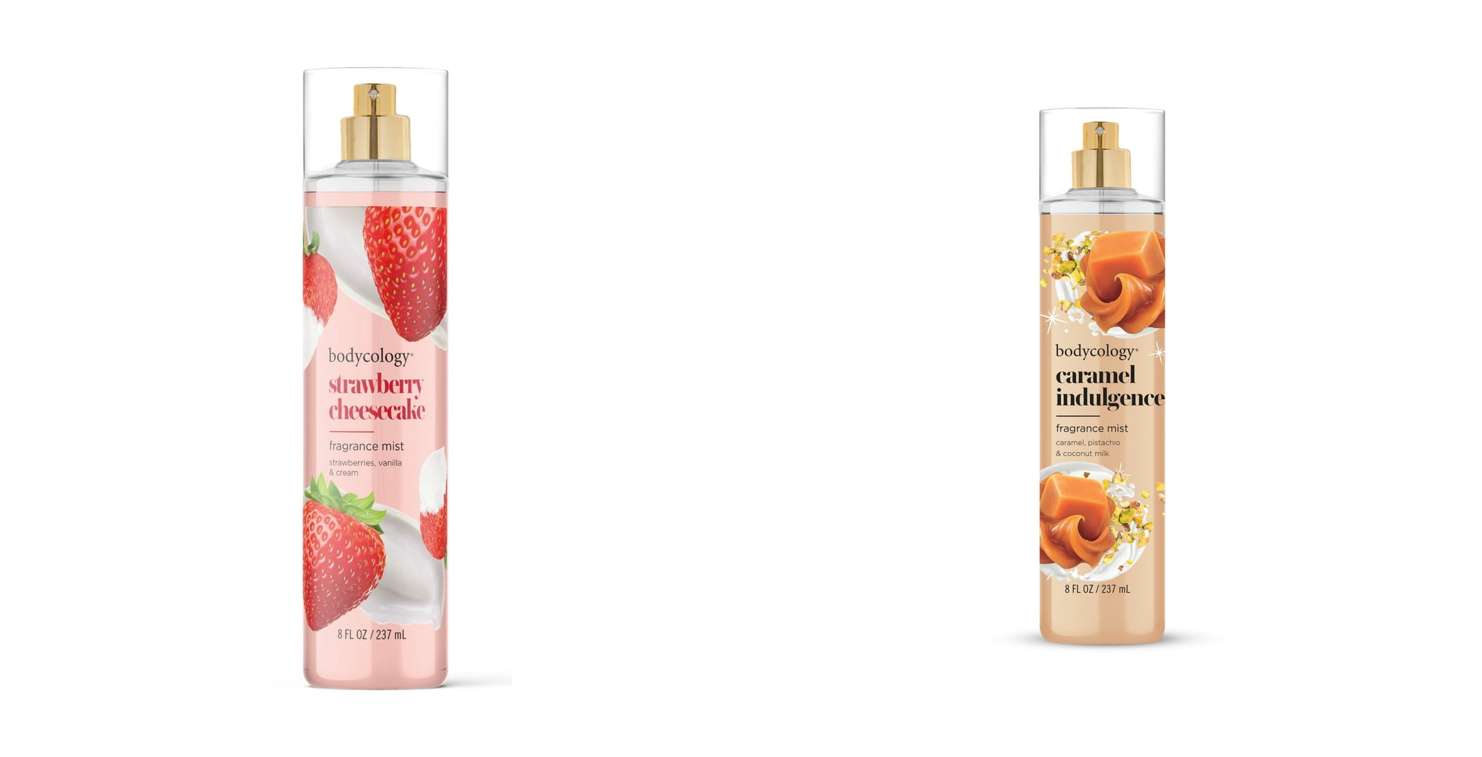 Bodycology Fragrance Body Mist, Strawberry Cheesecake & Bodycology Fragrance Body Mist, Caramel Indulgence, 8 fl.oz. Bundle