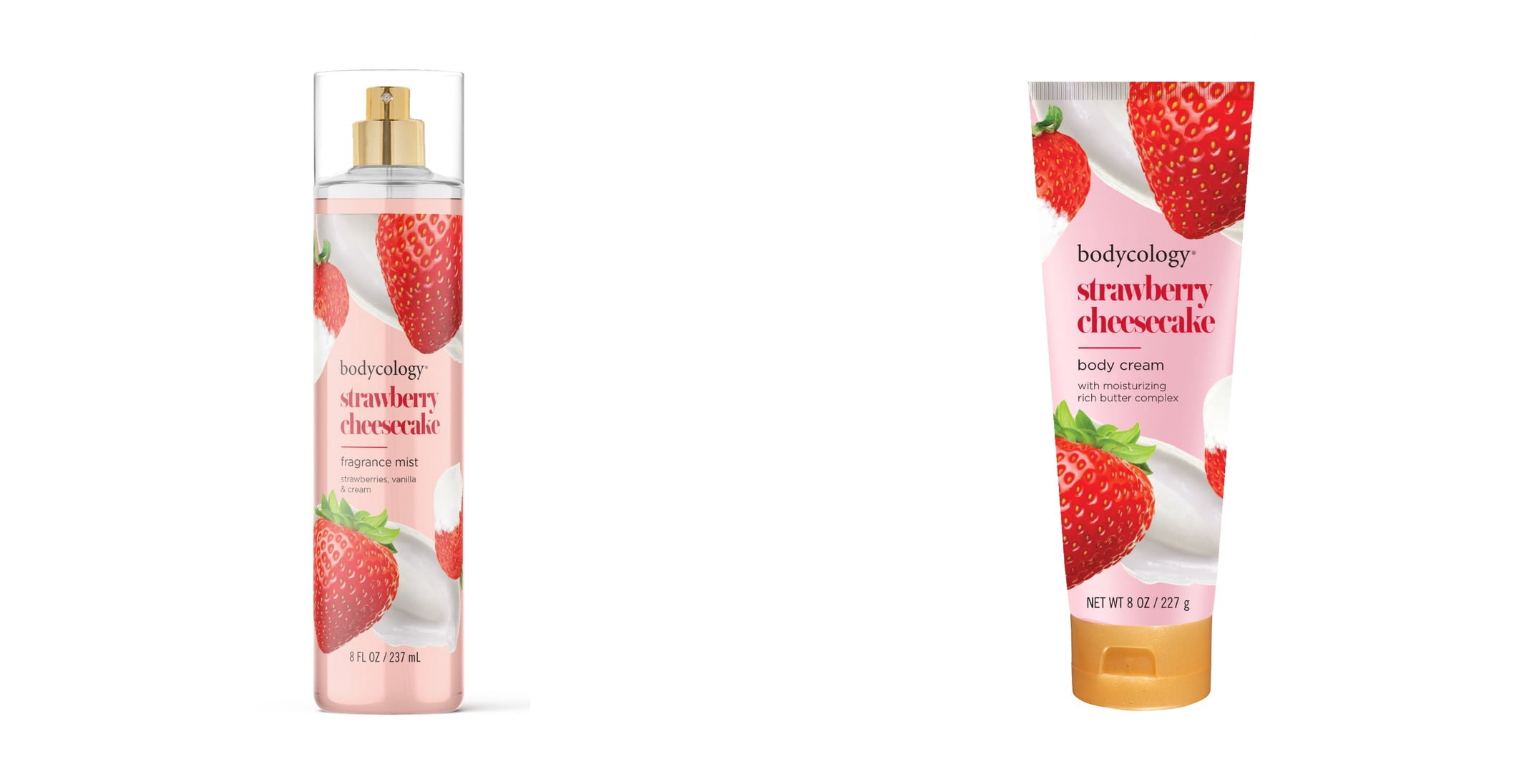 Bodycology Fragrance Body Mist, Strawberry Cheesecake & Bodycology Strawberry Cheesecake Shea Butter Body Cream Bundle