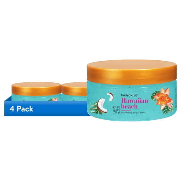 (4 pack) Bodycology Hawaiian Beach Exfoliating Sugar Scrub, 10 fl oz