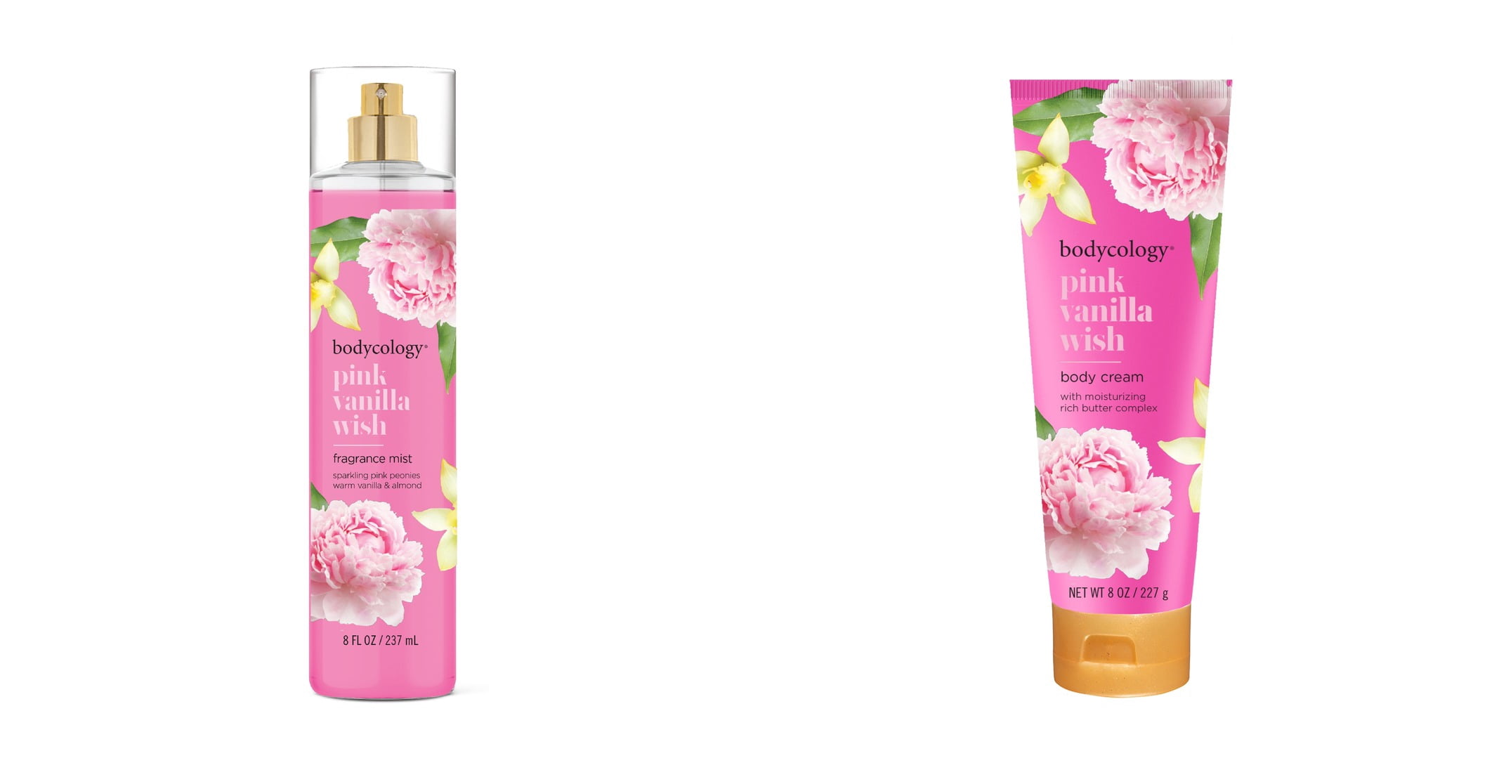 Bodycology Pink Vanilla Wish Body Mist, 8 fl.oz. & Bodycology Pink Vanilla Wish Shea Butter Body Cream Bundle