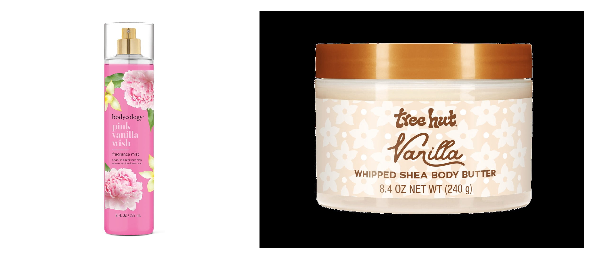 Bodycology Pink Vanilla Wish Body Mist, 8 fl.oz. & Tree Hut Vanilla Whipped Shea Body Butter Bundle