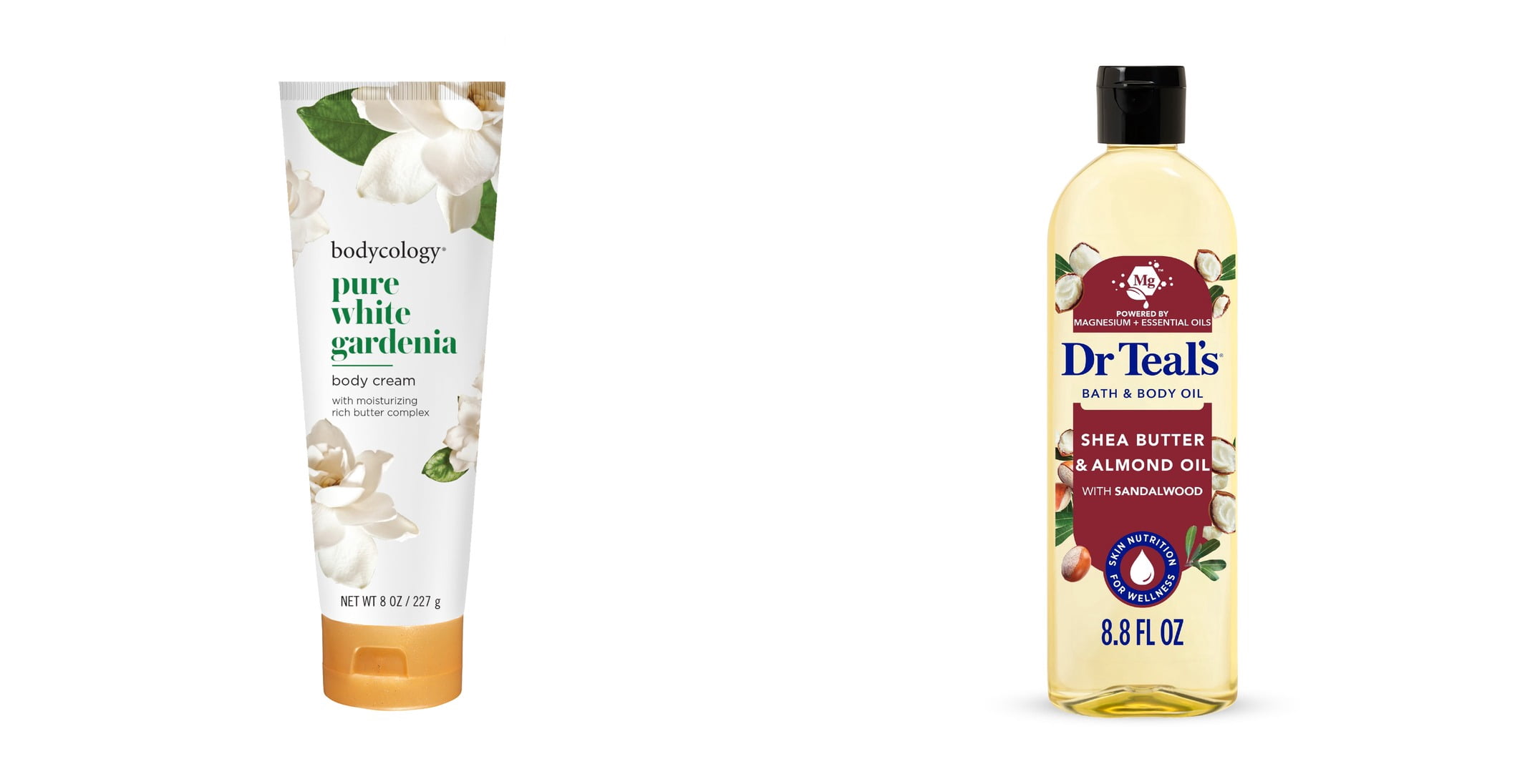 Bodycology Pure White Gardenia Shea Butter Body Cream & Dr Teal's Shea Butter Moisturizing Bath & Body Oil Bundle