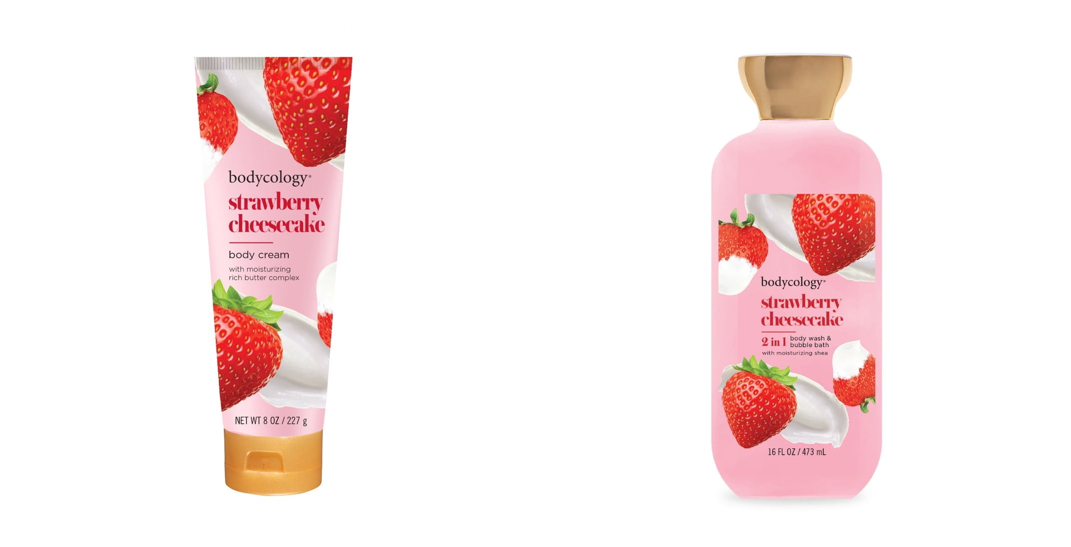 Bodycology Strawberry Cheesecake Shea Butter Body Cream & Bodycology Strawberry Cheesecake 2-in-1 Body Wash & Bubble Bath Bundle