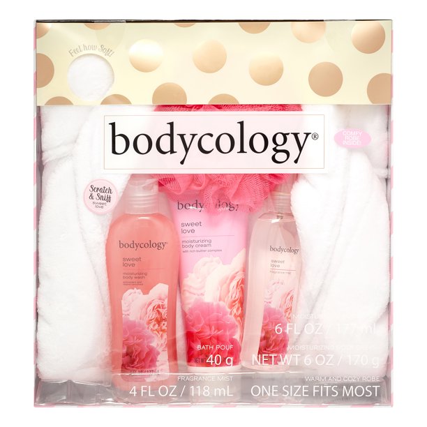 Bodycology Warm and Cozy Bath Robe and Bath Gift Set, Sweet Love, 5