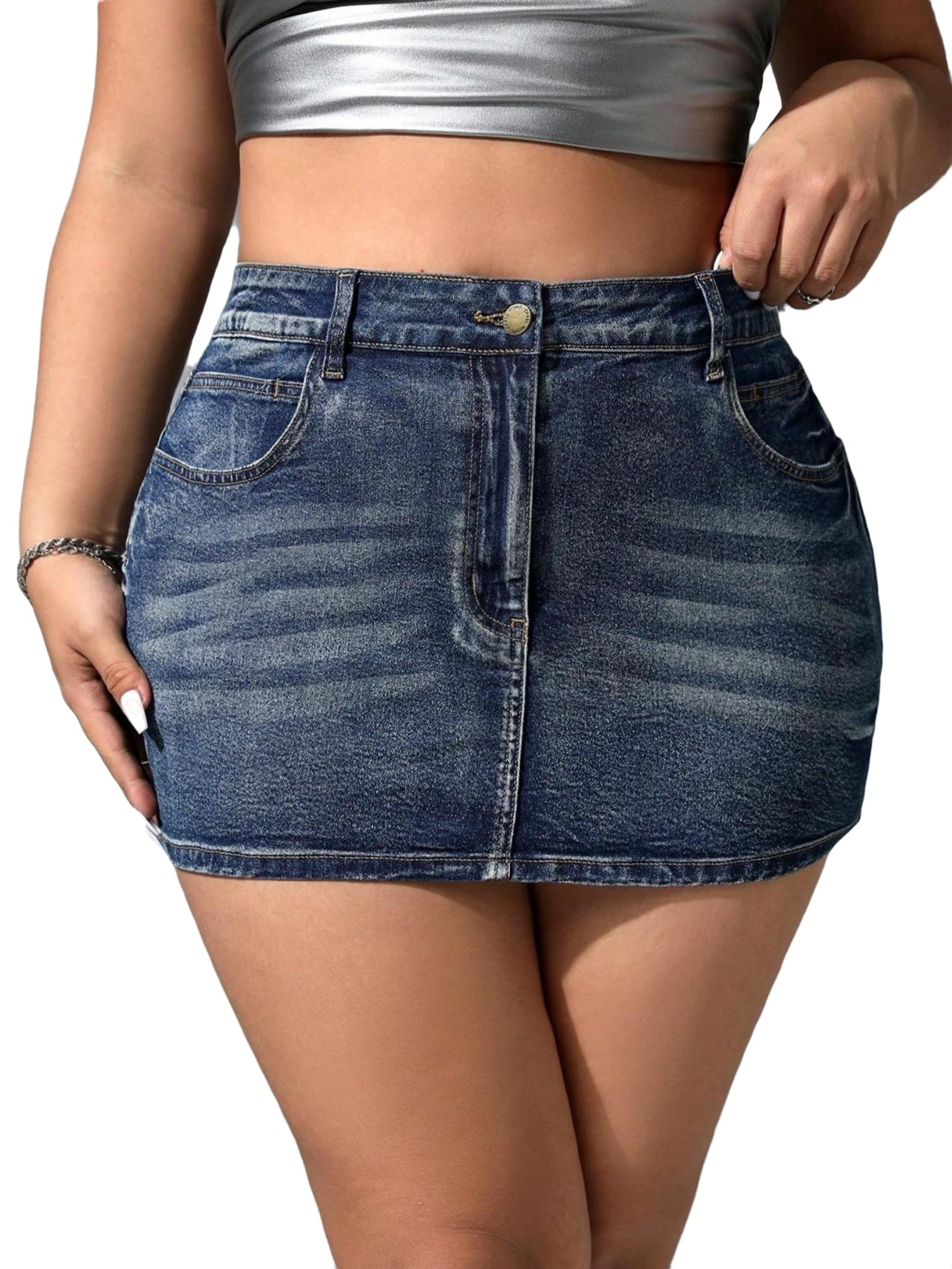 Bodycon Blue Plus Size Denim Skirts - Walmart.com