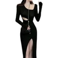 thumbnail image 1 of Bodycon Dress, Polyester, Black, L, 1 of 6
