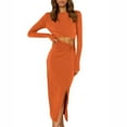 thumbnail image 1 of Bodycon Dress for Women Crewneck Cutout Long Sleeve Wrap Dress Split Casual Slim Fit Cocktail Midi Dresses, 1 of 9