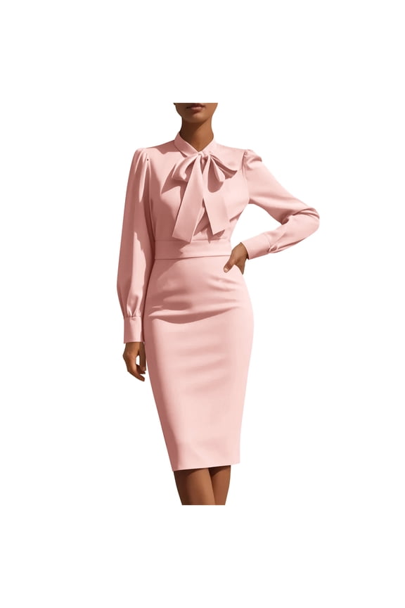 Bodycon Dresses For Women Sevevn Women's Long Sleeve Dresses Elegant Bow Tie Fitted Body-Con Pencil Dress