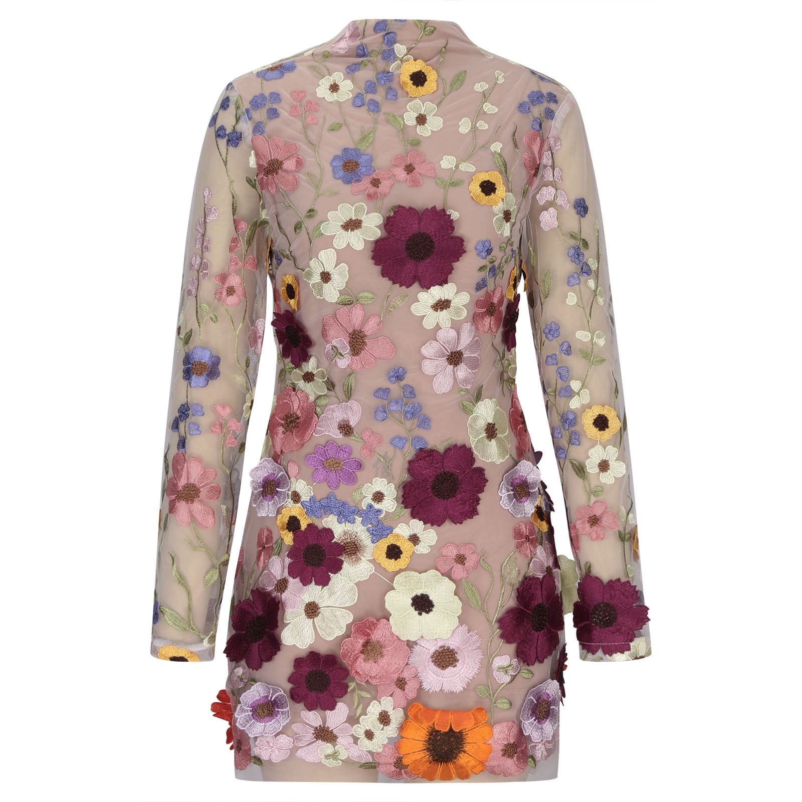 Bodycon Dresses for Women High Neck Long Sleeve Sheer Mesh Lace Party