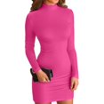 thumbnail image 1 of Bodycon Dresses for Women Long Sleeve Dress Casual Crew Neck Slim Fitted Fleece Midi Dresses Hot Pink, 1 of 8