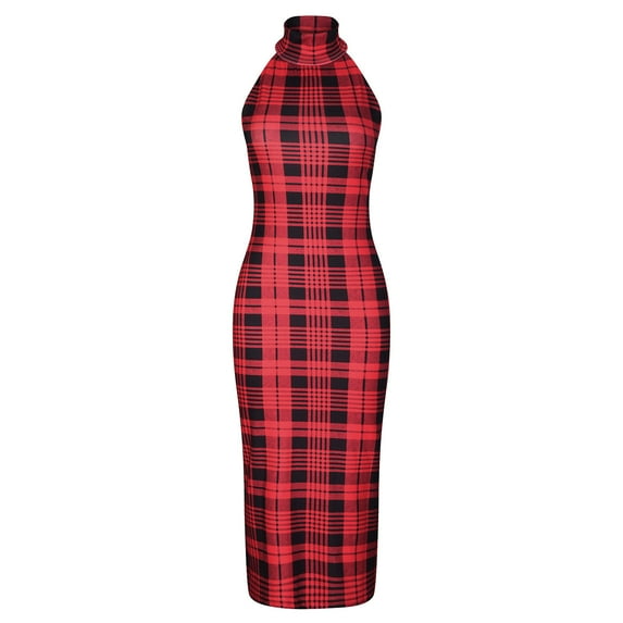 Bodycon Dresses for Women Sexy Halter Neck Sleeveless Party Dress Wrap Hip Dress Long Vintage Floral Print Sundress