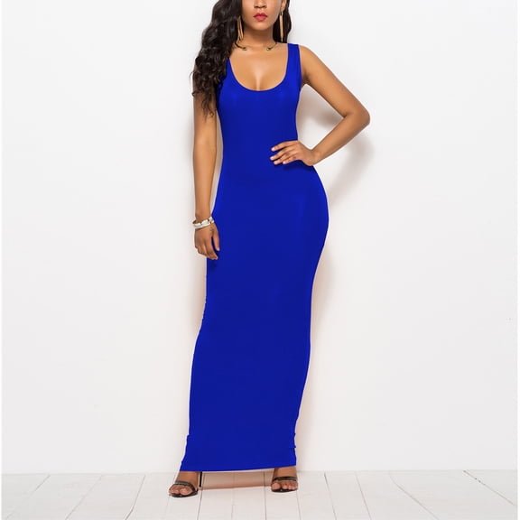 Bodycon Dresses for Women Sleeveless Crew Neck Slim Fit Stretchy Trendy Solid Comfort Going Out Maxi Dress Fall