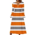 thumbnail image 1 of Bodycon Fall Dresses for Women Women's Long Sleeve V-Neck Dress Fashion Striped Printed Casual Button V-Neck Flowy Long Maxi Dress with Pockets S-207 Orange M, 1 of 5