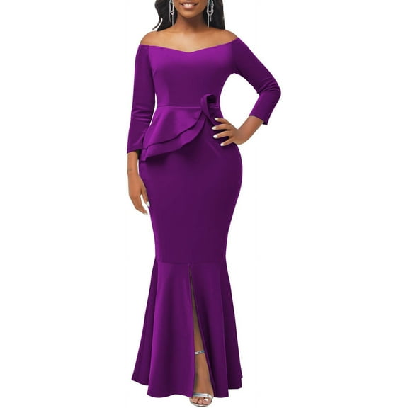 Bodycon Long Sleeve Dresses for Women Formal Off Shoulder Sexy Split Party Mermaid Dress with Zippe