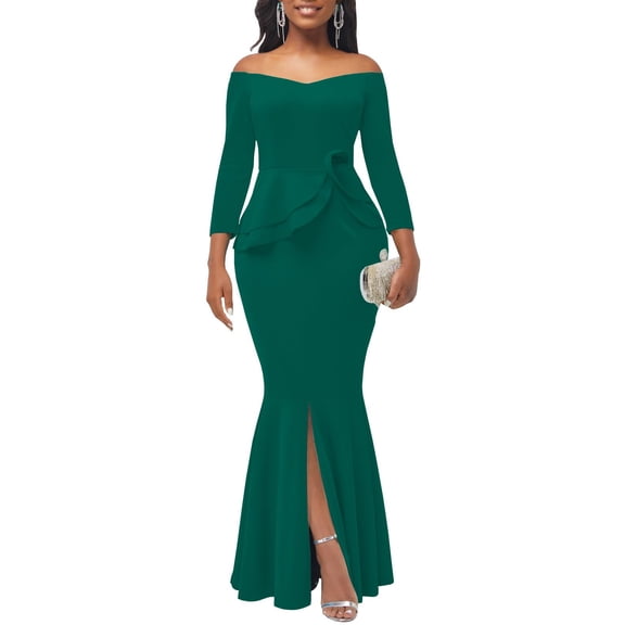 Bodycon Long Sleeve Dresses for Women Formal Off Shoulder Sexy Split Party Mermaid Dress with Zippe
