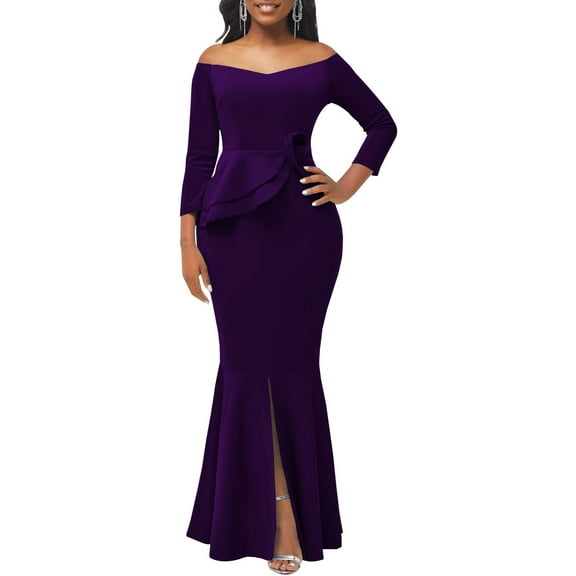 Bodycon Long Sleeve Dresses for Women Formal Off Shoulder Sexy Split Party Mermaid Dress with Zippe