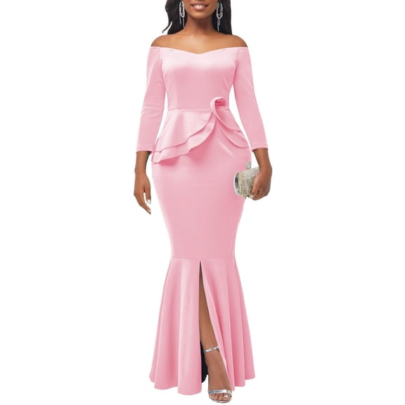 Bodycon Long Sleeve Dresses for Women Formal Off Shoulder Sexy Split Party Mermaid Dress with Zippe