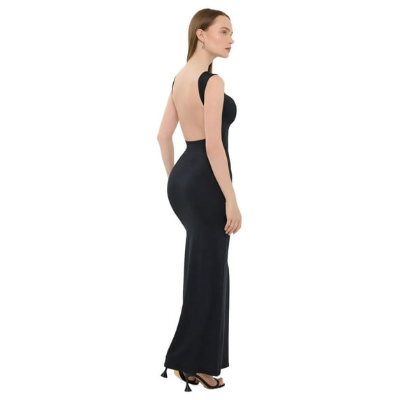 Bodycon Maxi Dress with Round Neck and Backless Detail