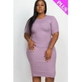 thumbnail image 1 of Bodycon Midi Dress with Short Sleeves in Plus Size Ribbed Fabric, 1 of 8