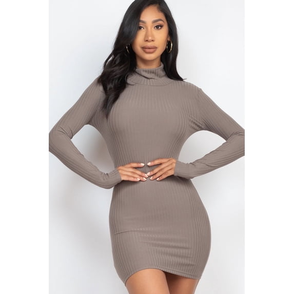 Bodycon Mini Dress with Ribbed Mock Neck