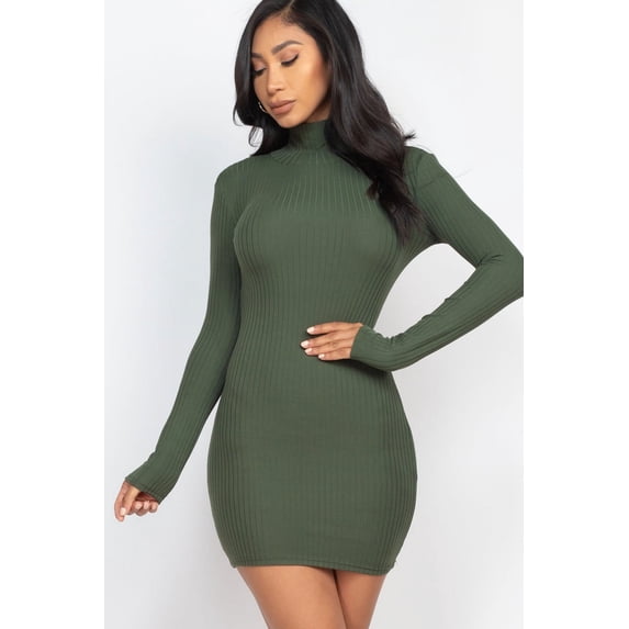 Bodycon Mini Dress with Ribbed Mock Neck