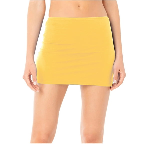 Bodycon Mini Skirts for Women Elastic Waist Mid Waisted Stretch Solid Color Summer Short Skirt Casual Streetwear Yellow S