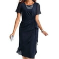 thumbnail image 1 of Bodycon Women's Summer Dress Slim Fit Dress Solid Color Chiffon Round Neck Short Sleeved Dress Short Party Date Night Going Out Dresses Dark Blue, 1 of 3