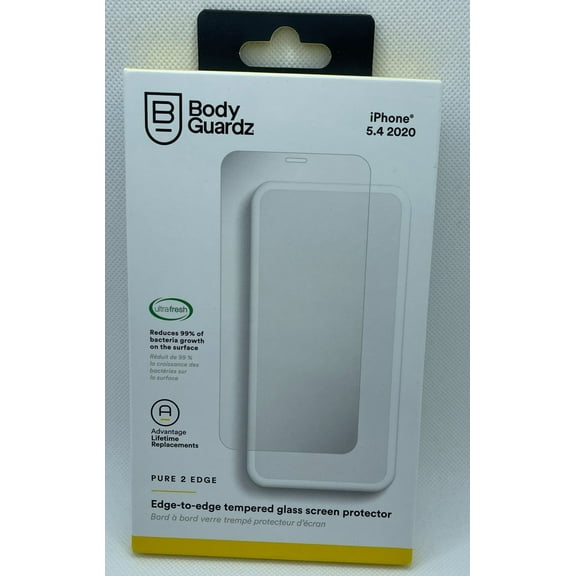 Bodyguardz Pure 2 Edge Antimicrobial, Extreme Drop and Scratch Resistant Screen Protector Designed for The iPhone 12 Mini (5.4 2020)