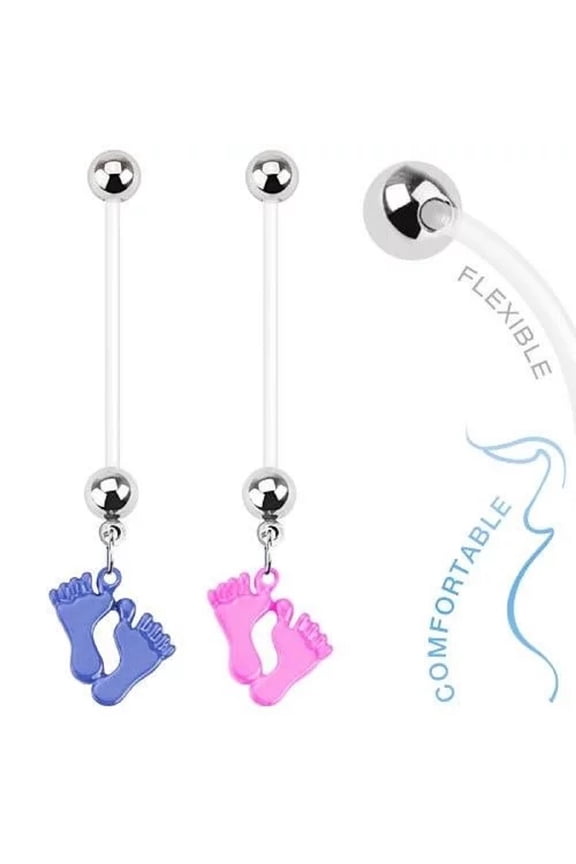 14g Bioflex Maternity Baby feet Dangle Navel Belly Button Ring Pregnancy Women 1"
