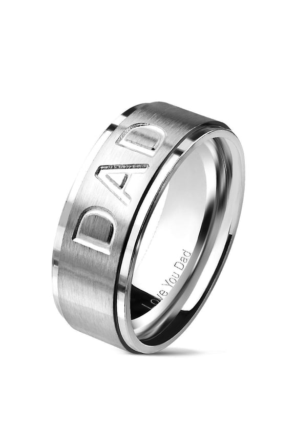 316L Stainless Steel DAD Logo Rings Father Day Gift Silver and Black I.P Men Rings