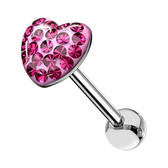 Bodyjewelryonline Heart CZ Tongue Ring Barbell 14G Surgical Steel Tongue Piercing for Women Men 5/8"