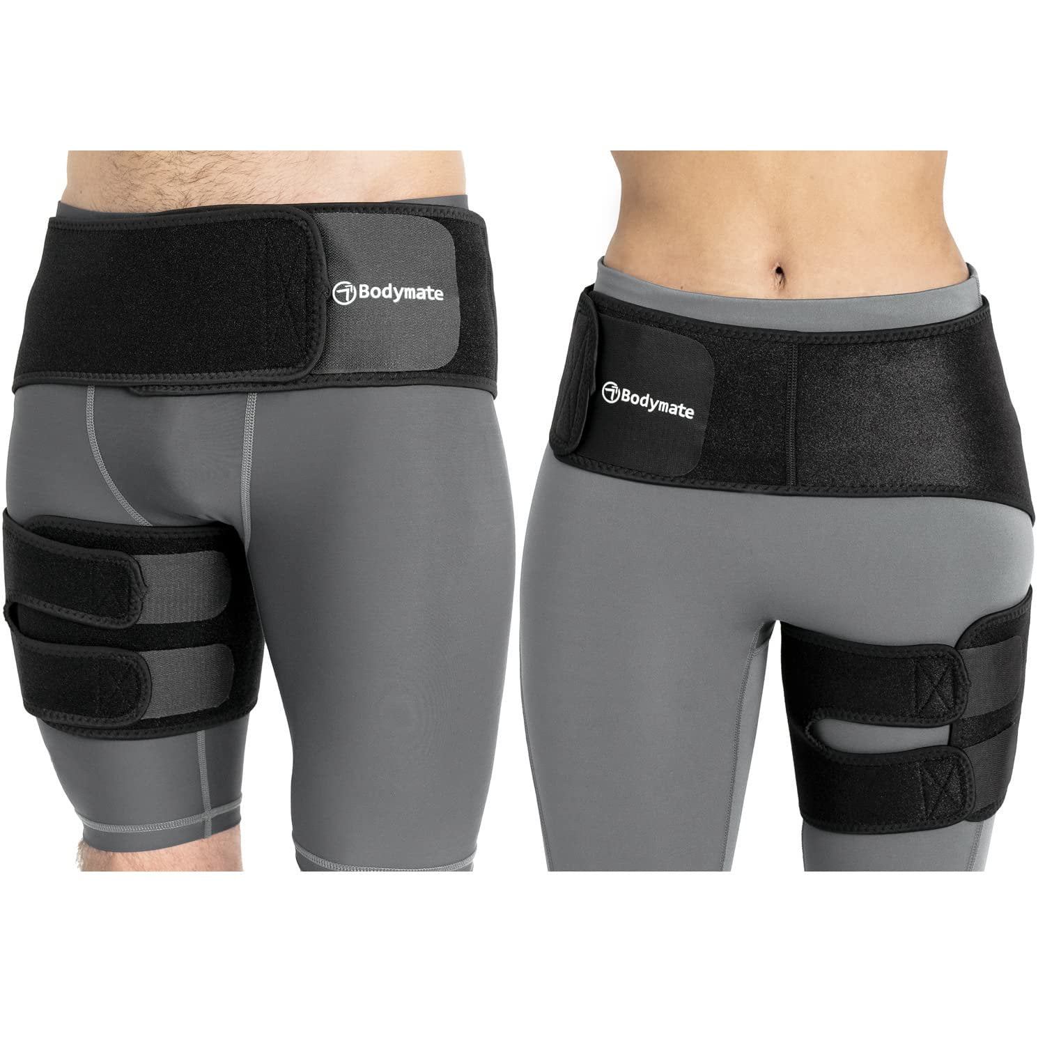 BODYMATE Compression Brace for Hip, Sciatica Nerve Pain Relief Thigh  Hamstring, Quadriceps, Joints, Arthritis, Pulled Muscles, Hip Strap(Hip <  32'', Black) for Men and Women price in Saudi Arabia