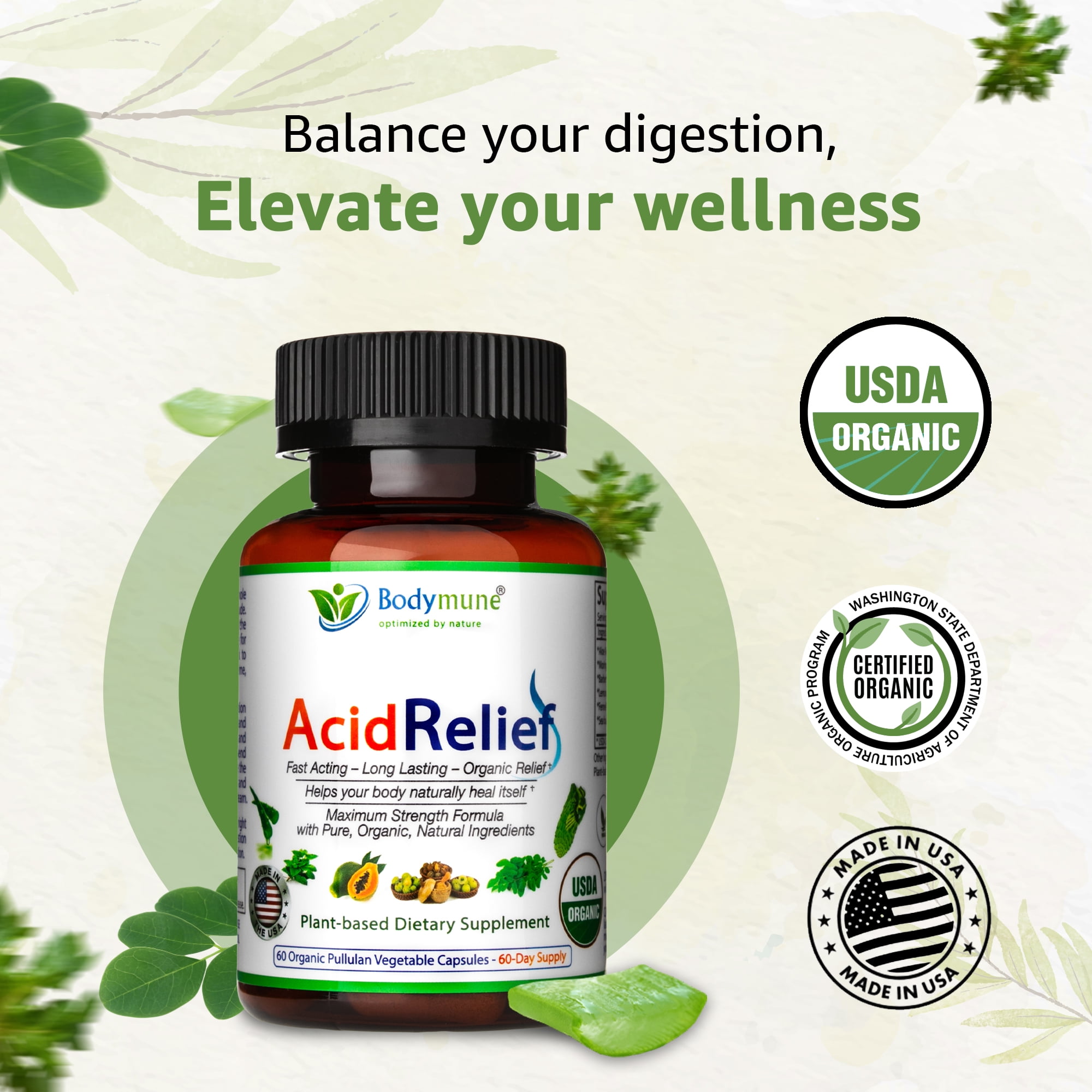 Bodymune AcidRelief AllNatural USDA Organic Acid Relief Supplement