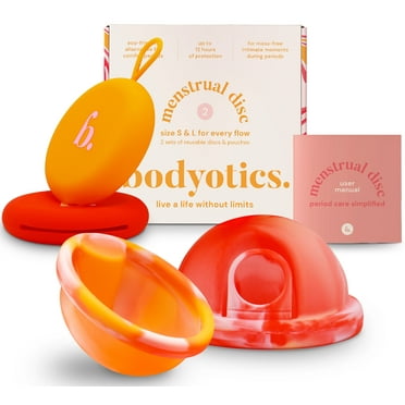 Bodyotics Reusable Menstrual Disc – Multi-Size Set (S & L) for All Menstrual Flows, Includes 2 Pouches – 12h Wear, Up to 10-Year Lifespan – Orange & Red
