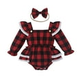 Bodysuit Boys Long Sleeve Crew Neck Christmas Ruffles Romper Plaid